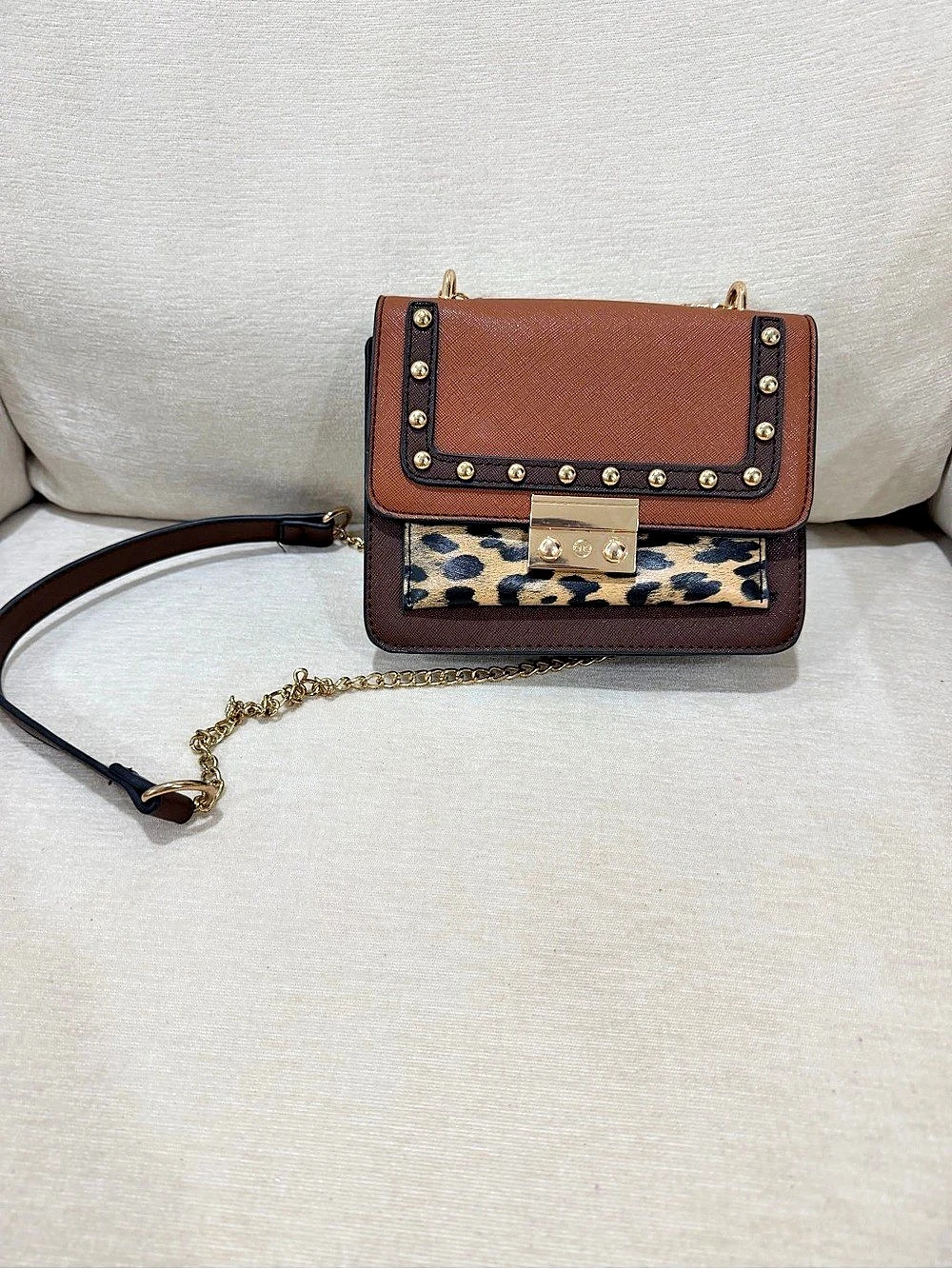Leopard Colorblock Studded Mini Crossbody Bag